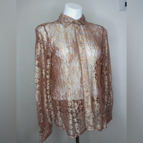 Chico’s Sheer Lace Button-Down Blouse Size 0 - Picture 1 of 10